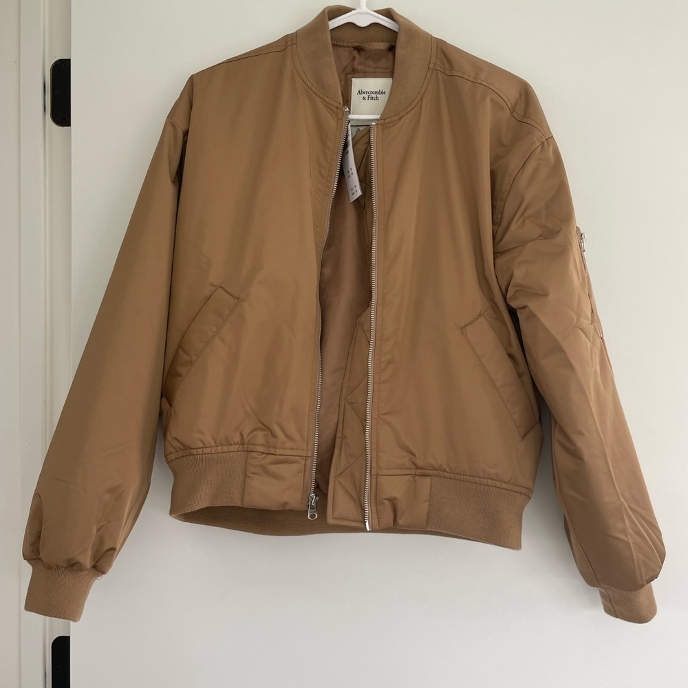 NWT Abercrombie & Fitch Brown Tan Bomber Jacket XXS - Picture 5 of 10
